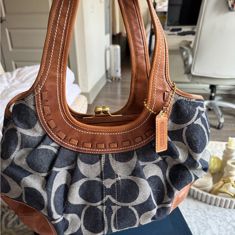 Coach Signature Canvas and Leather Tote - Black and Brown